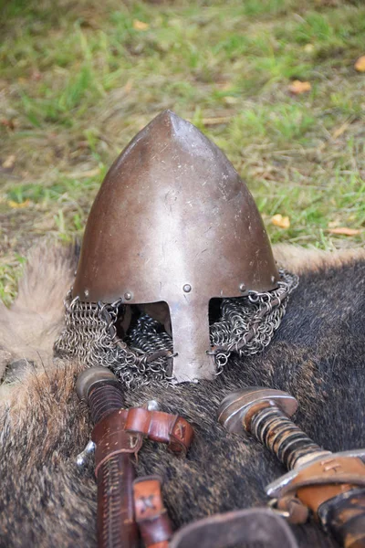 Old medieval helmet of the knight