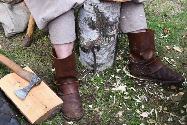 Leather medieval men's shoes — Stock Photo, Image