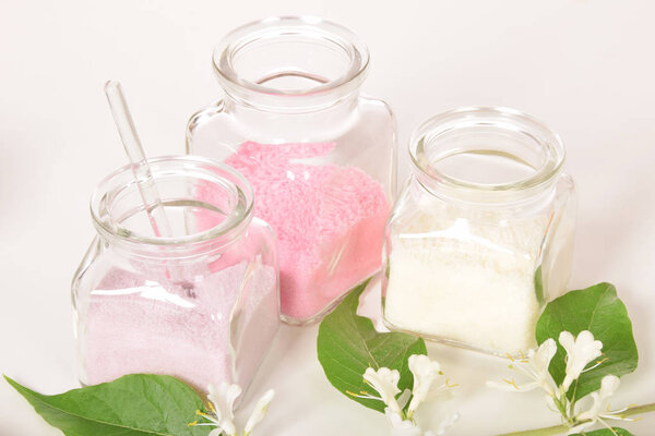Glass jars with salt to the feet