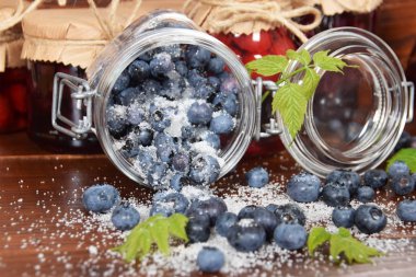 Soğuk bir kış üzerinde bir kavanoza yaban mersini