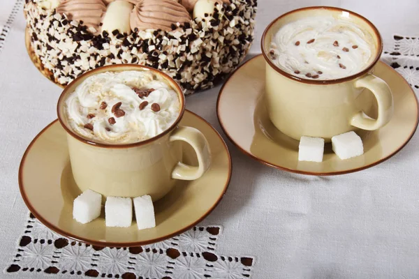 coffee with whipped cream and chocolate and coffee with cream ca