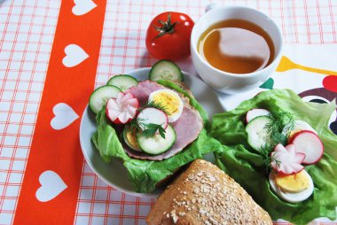 Lehçe sandviç kahvaltı ham salatalık yumurta turp dereotu ile Letonyalı