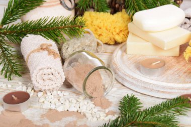 Christmas gift with natural soap and body mud with free space fo clipart