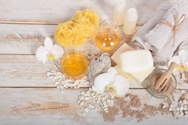 Evening primrose yağı, doğal sünger, beyaz orkide, spa, p