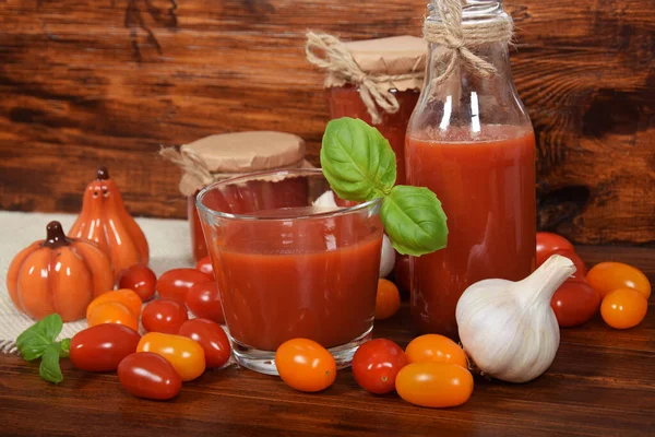 Fresh Tomato Juice Basil Glass — Stock Photo, Image