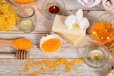 ev spa, mumlar, ponza, doğal sabun, bir yüz maskesi yapmak için kuru toz,