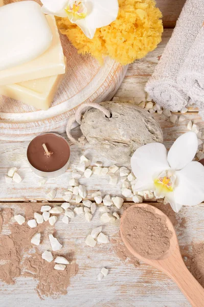 Handdoeken Puimsteen Natuurlijke Zeep Droog Poeder Voor Het Maken Van — Stockfoto