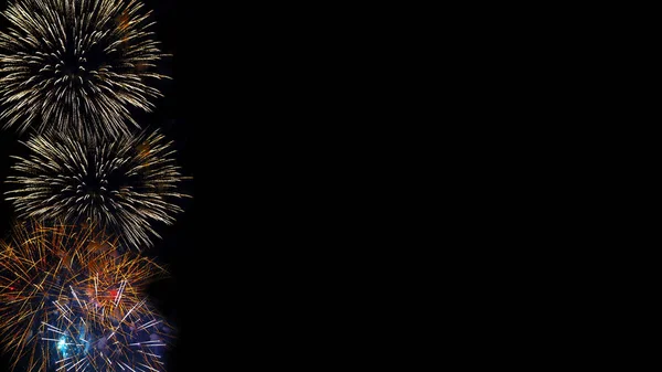 Fogos Artifício Brilhantes Sobre Céu Noturno Espaço Cópia Banner — Fotografia de Stock