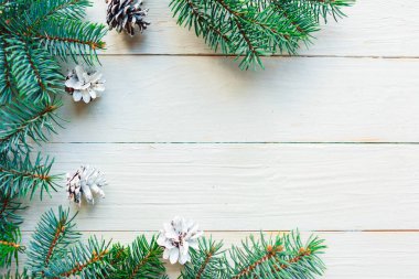 Ahşap kaplamalı doğal ladin dalları. 