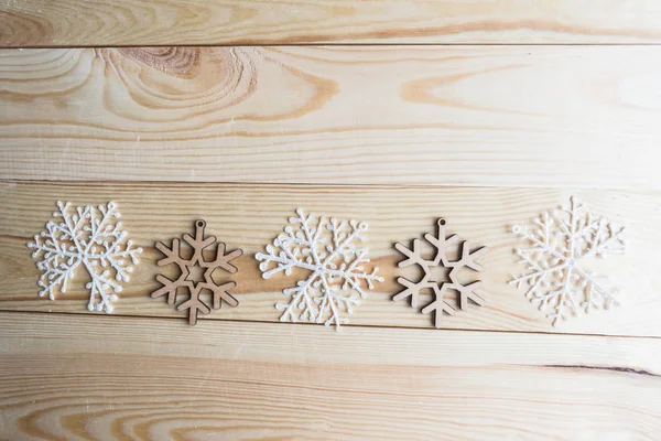 White Snowflakes Wooden Background — Stock Photo, Image