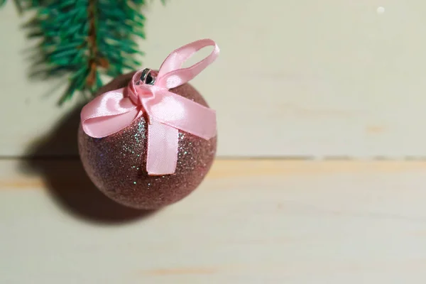 Christmas Tree Pink Ball Flat Lay Top View — Stock Photo, Image