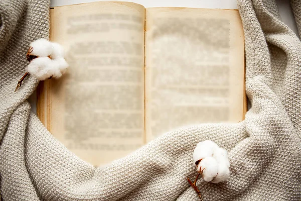 Old Open Book Sweater Top View — Stock Photo, Image