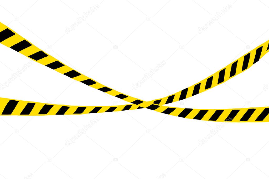 Barrier tape in yellow and black colors isolated on white