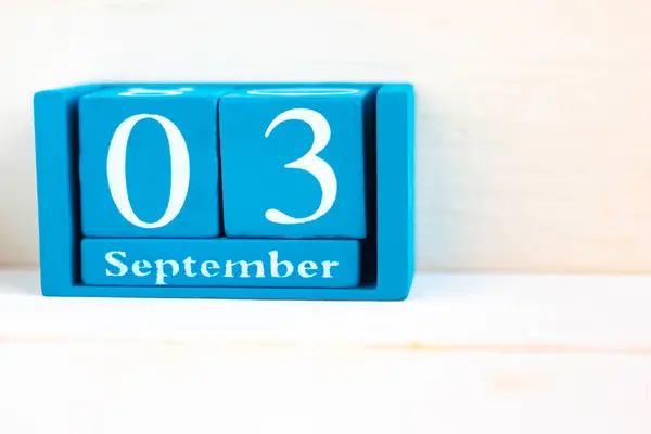 Septembre Fond Bois Calendrier Cube Bois Fait Main Avec Date — Photo