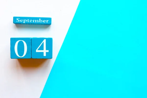 September Empty Blue White Geometric Background Wooden Handmade Calendar — Stock Photo, Image