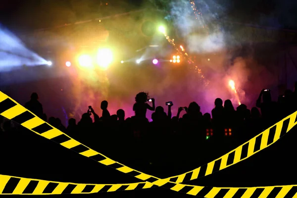 Crowd People Concert Barrier Tape Entry Ban Covid Concept Quarantine — Stock Photo, Image
