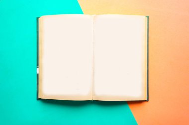 Geometrik renk pastel arkaplanı üzerine bir model kitabı aç