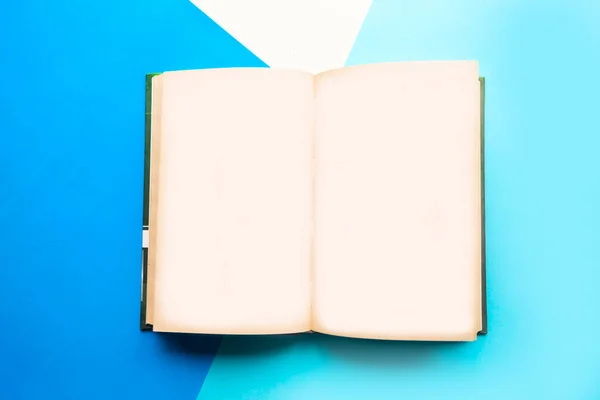 Open Mockup Book Geometric Blue White Background Minimal Concept Copy — Stock Photo, Image