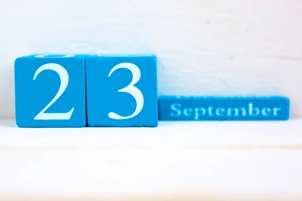 September Houten Achtergrond Handgemaakte Houten Kubuskalender Met Datum Maand Dag — Stockfoto