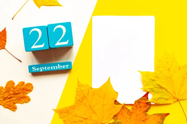September Leerer Gelb Weißer Geometrischer Hintergrund Handgemachter Kalender Aus Holz — Stockfoto