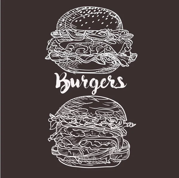 burgers set illustration on black background