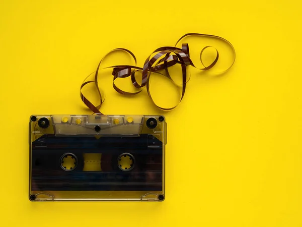 Audio Cassette Tape Yellow Backgound — ストック写真