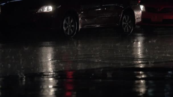 Traffico automobilistico durante la notte piovosa — Video Stock