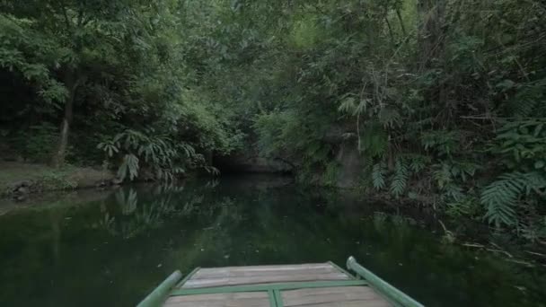 Barco moviéndose a la cueva kárstica en Trang An, Vietnam — Vídeos de Stock