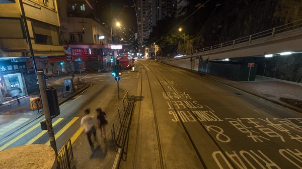 Night Hong Kong street, view from double-decker tram — Stock Photo, Image