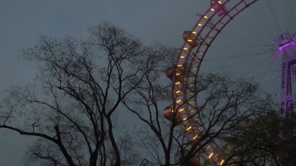 Reuzenrad in de avond. Vienna, Oostenrijk — Stockvideo