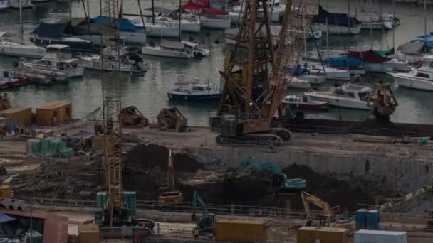 Timelapse of construction works on the waterside — Stock Video