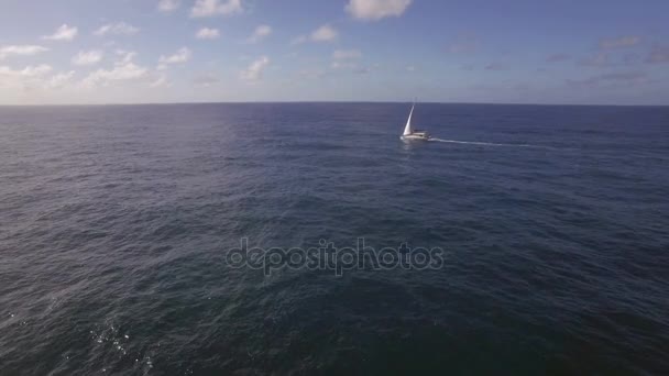 Yacht sailing in the ocean, aerial view — Stock Video