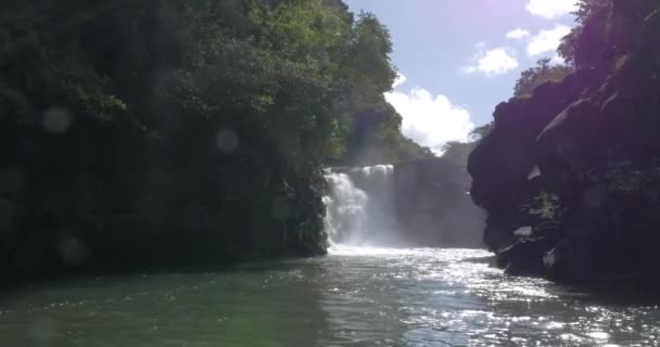 Vattenfall och svarta vulkaniska bergarter i Mauritius — Stockvideo