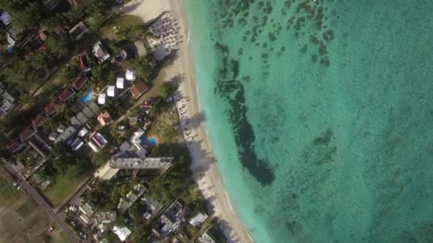 Vista aérea da costa e banho de família no oceano — Vídeo de Stock