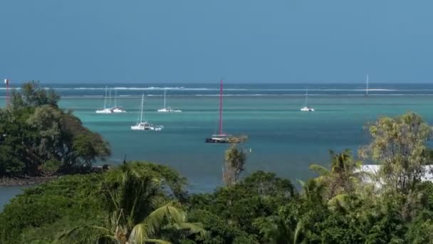 Időjárása vitorlás jachtok tiszta a tengerparton, Mauritius — Stock videók