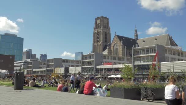 Rotterdam view St. Lawrence Church, Netherlands — Stock Video