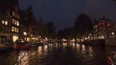 Amsterdam kanalları gece tekne turuna Timelapse