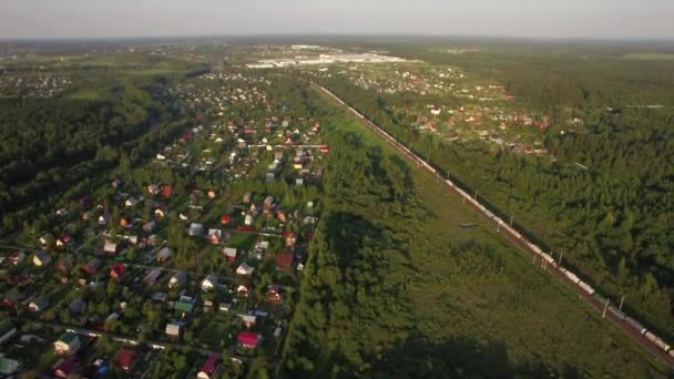 Rússia paisagem rural e ferroviária, vista aérea — Vídeo de Stock