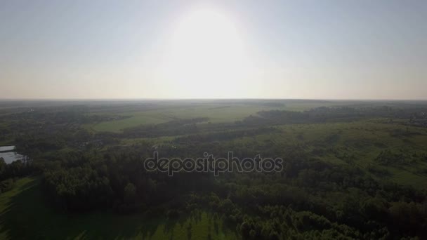Aerial landscape with forests, fields and village in Russia — Stock Video