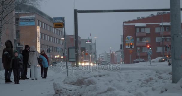 冬の夜、フィンランドのロヴァニエミ ビュー — ストック動画