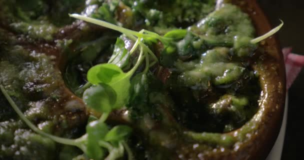 Εστιατόριο πιάτων με ψημένα σαλιγκάρια — Αρχείο Βίντεο