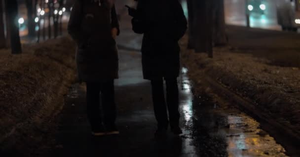 Paseo nocturno de dos amigos — Vídeos de Stock