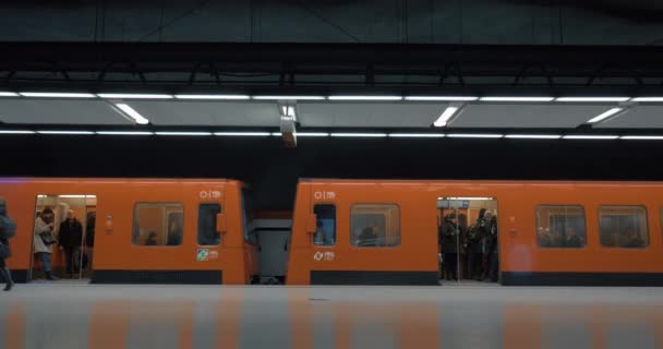 Subway train leaving the station. Helsinki, Finland — Stock Video