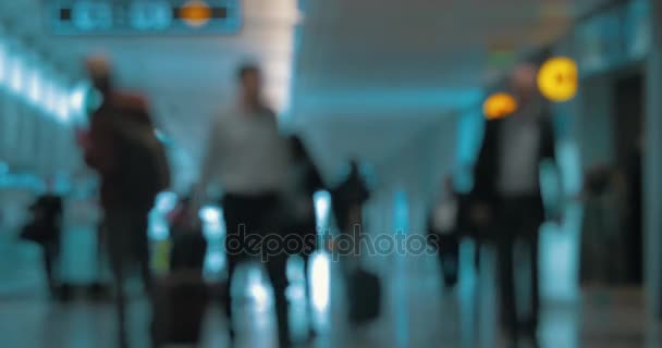 Blur of passengers traffic in airport hall — Stock Video