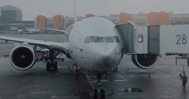 Service d'avion avant l'embarquement à l'aéroport de Sheremetyevo, Moscou — Video