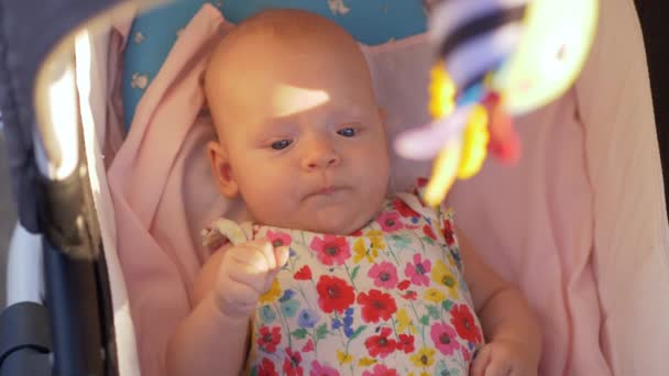 Το μωρό στο καρότσι μέρα καλοκαιρινή εξωτερική — Αρχείο Βίντεο