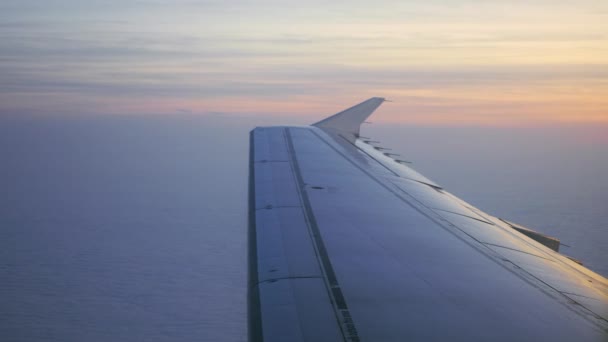 Patrząc na skrzydle samolotu poprzez wspomaganie — Wideo stockowe