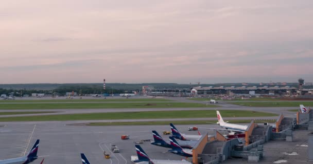 Timelapse Lotnisko Szeremietiewo rutynowe z dnia do późnych godzin wieczornych, Moskwa — Wideo stockowe