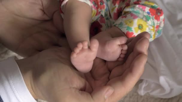 Pai segurando bebê pés em mãos — Vídeo de Stock