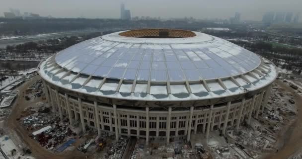Lužniki Arena v rekonstrukci, zimní letecký výhled. Moskva, Rusko — Stock video